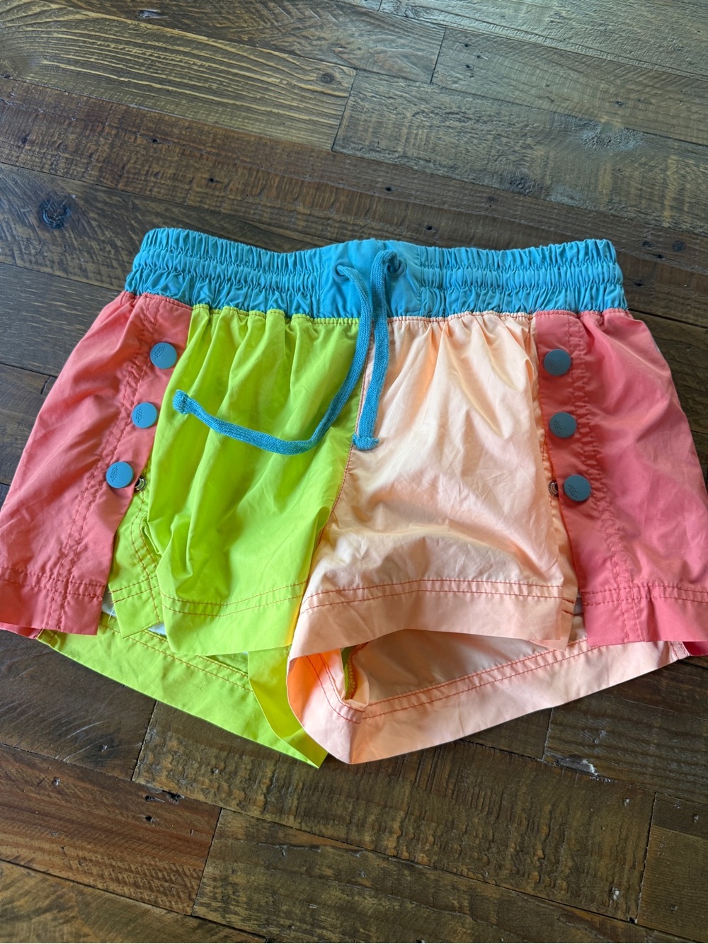 Free People Colorblock Athletic Shorts in Teal, Lime, Peach & Coral